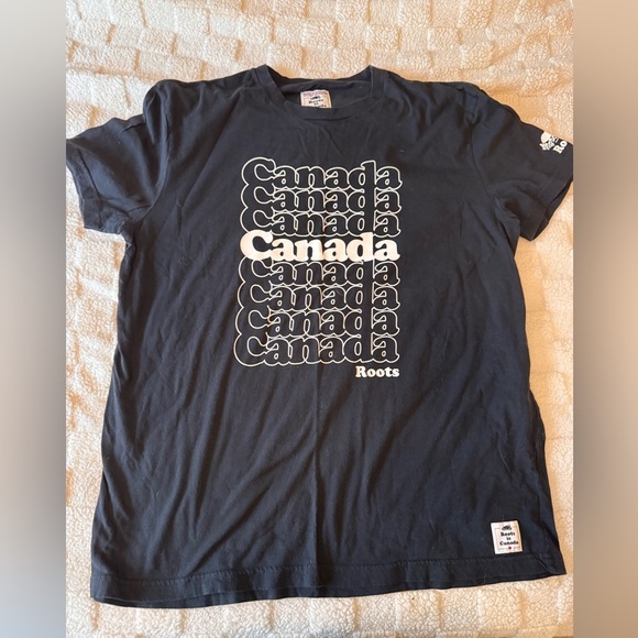 Roots Black and White Short Sleeve Tee with Retro Graphic - Picture 1 of 3